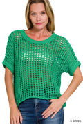 Fish Net Short Sleeve Crochet Knit Cover Up