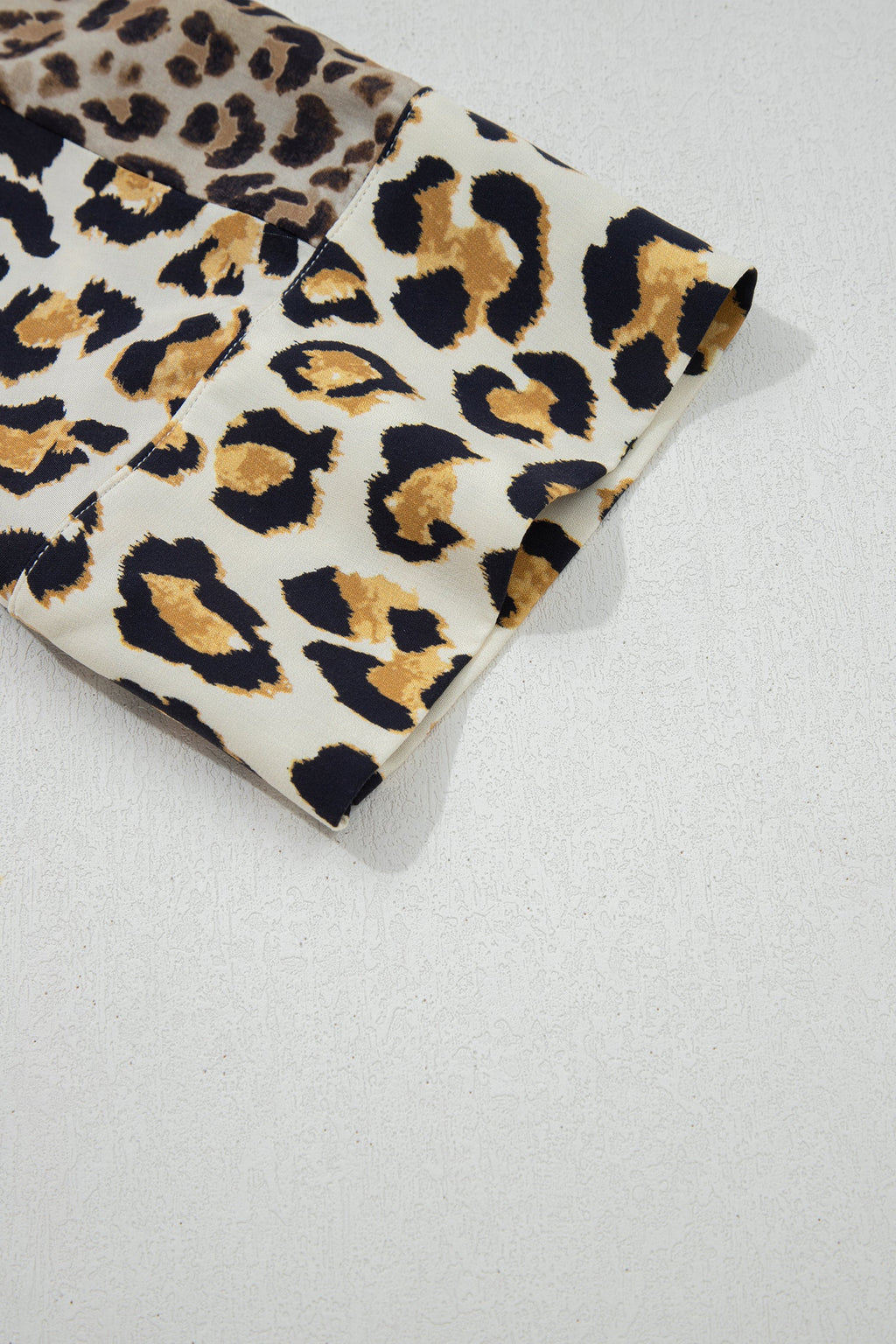 Khaki Mixed Leopard Patchwork 3/4 Sleeve Loose Shirt