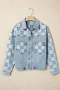 Checker Patchwork Denim Buttoned Jacket See size chart under “more details”