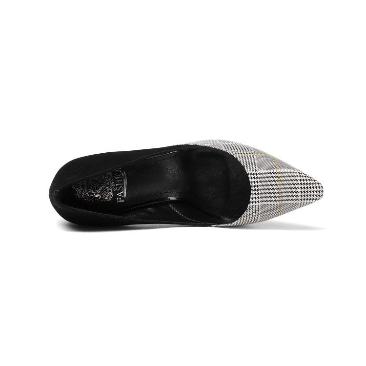 All-match Thick Heel Shoes Women Plaid Shallow Mouth Single