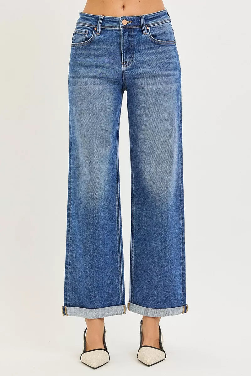 Full Size High Rise Relaxed Fit Ankle Straight Cuff Jeans Plus Size