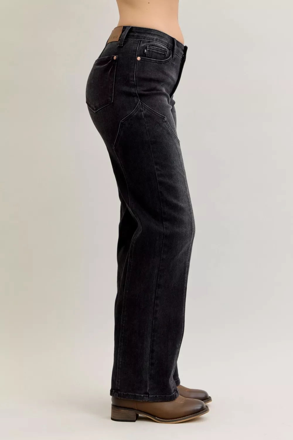 Mid Rise Straight Western Seam Detail Jeans