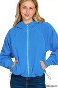 Fleece Pigment Dye Zip Up Hoodie with Pockets