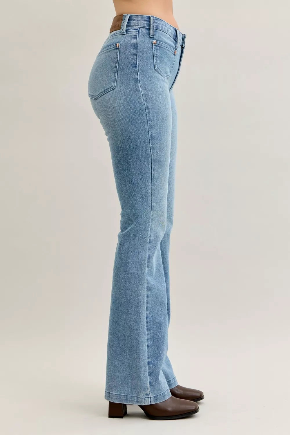 Full Size Mid Rise Bootcut Jeans with Contrast Wash & Front Patch Pockets Plus Size