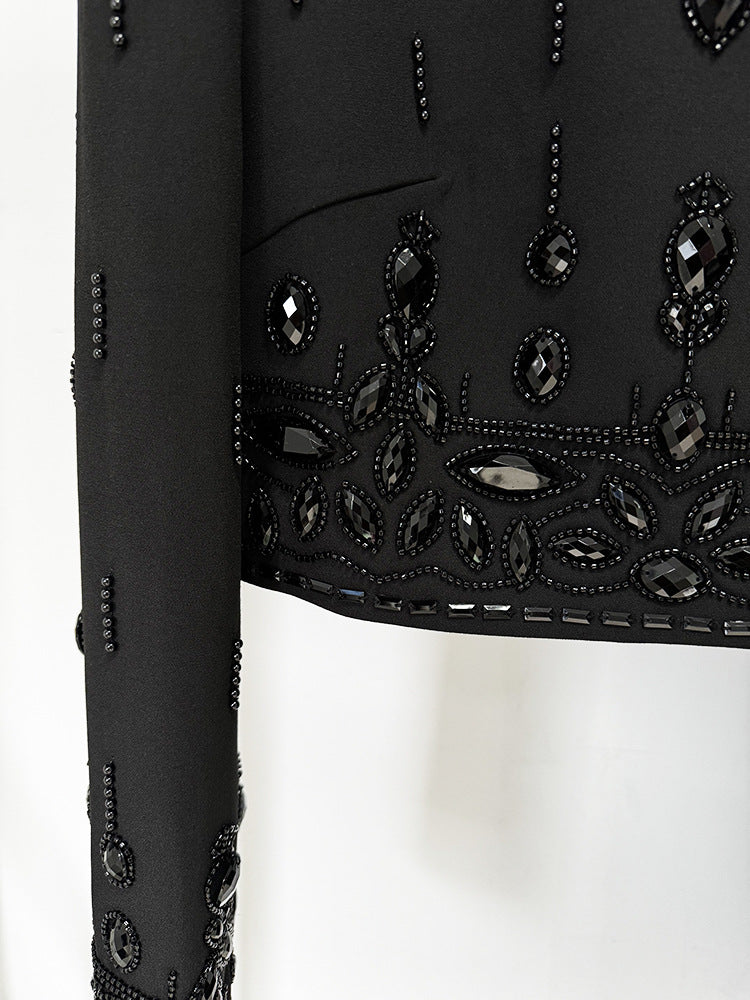 Fashion New Heavy Industry Beads Diamond Inlaid Short Top Long Skirt Suit See size chart under “more details”