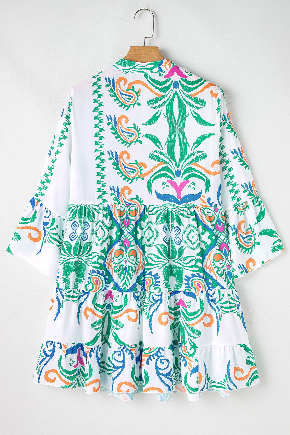 Green Tribal Bracelet Sleeve Buttoned Mini Dress