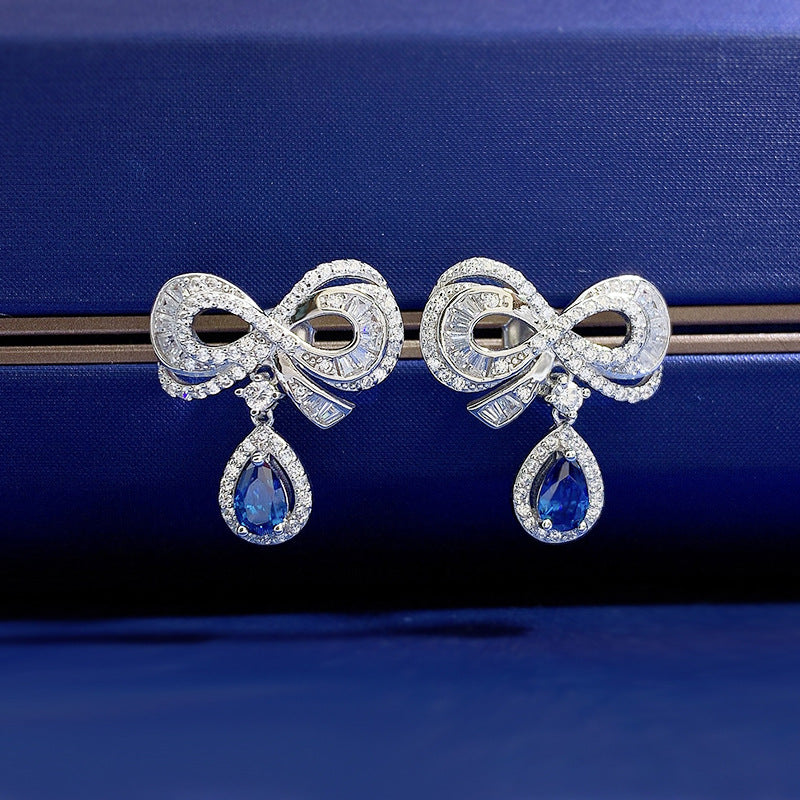 S925 Silver Water Drop Bow Earrings