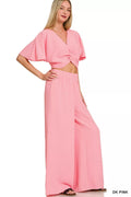 Woven Airflow Twisted Top & Wide Leg Pants Set