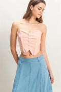 Buttoned Front Strapless Knit Bustier Top