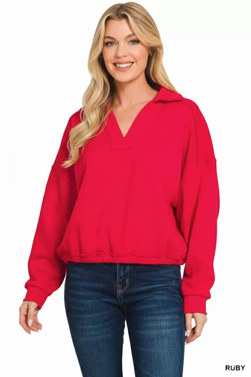 French Terry Collared Exposed Seam Sweatshirt