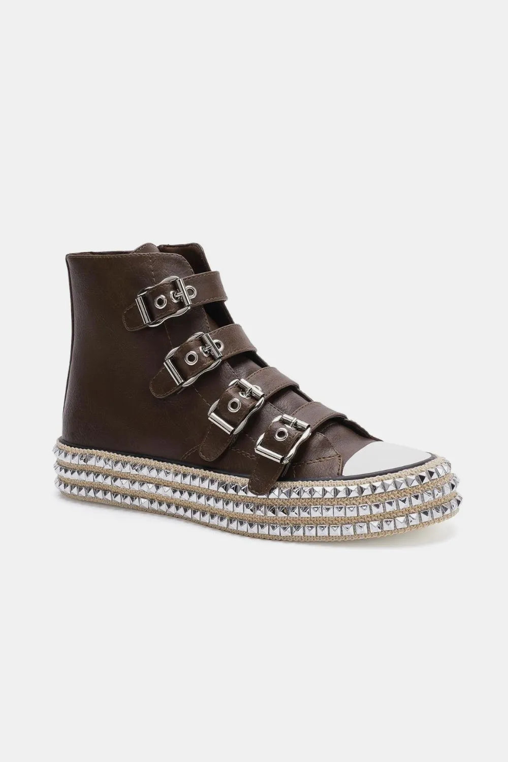 Fashion Multi-Buckle Straps Studded Platform Sneakers