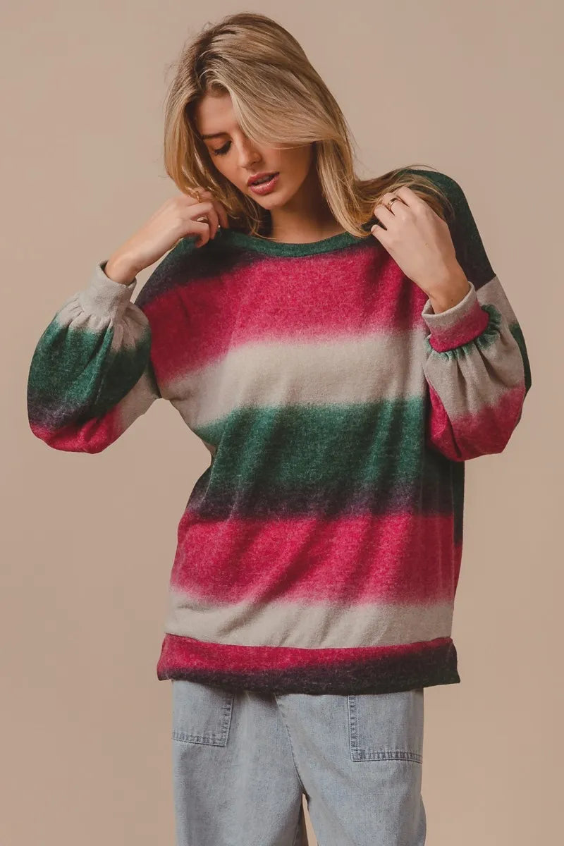 Striped Gradation Print Knit Top