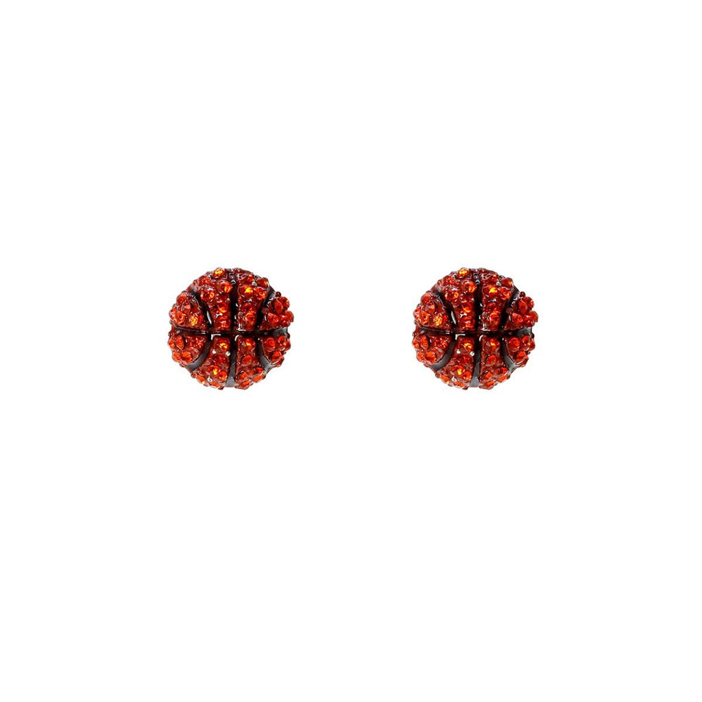 Basketball Stud Earrings with Orange Rhinestones – Trendy Fashion Jewelry