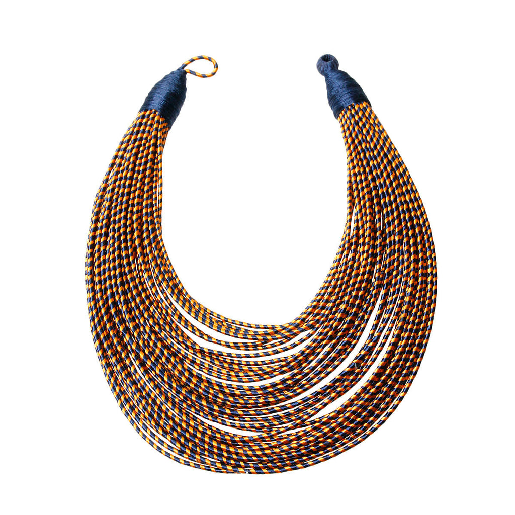 Layered Blue Tribal Wrapped Statement Necklace, Trendy Fashion Jewelry