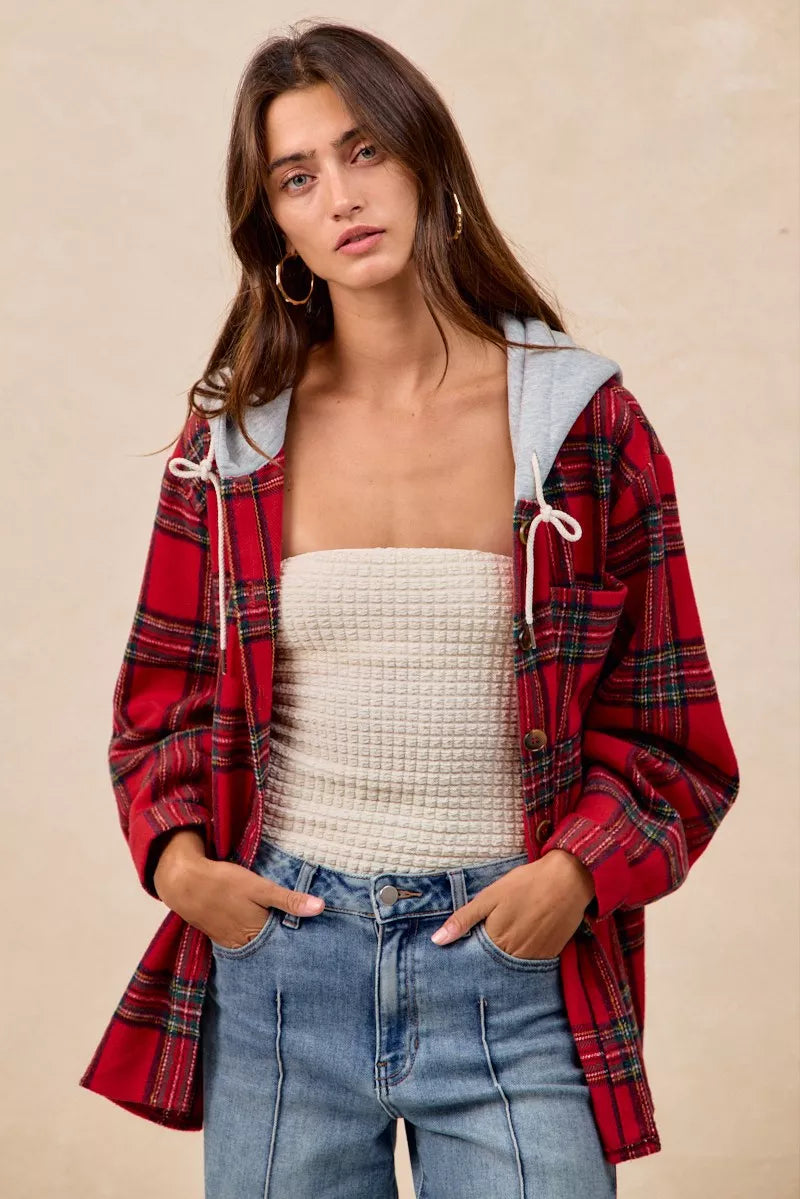 Brushed Plaid Hooded Jacket