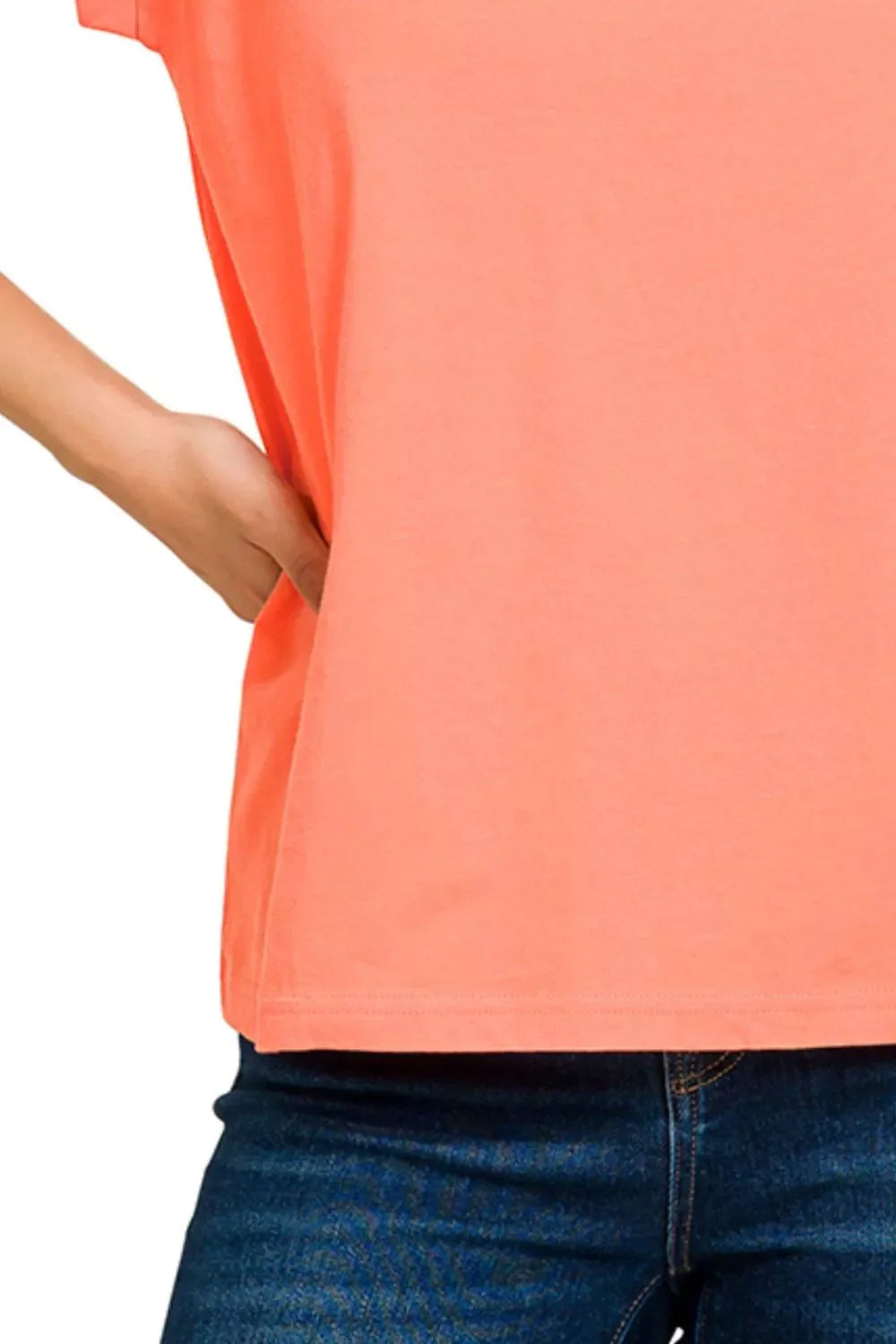 Round Neck Folded Short Sleeve T-Shirt