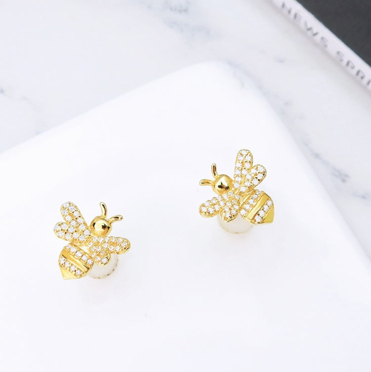 S925 silver pin with zircon earrings