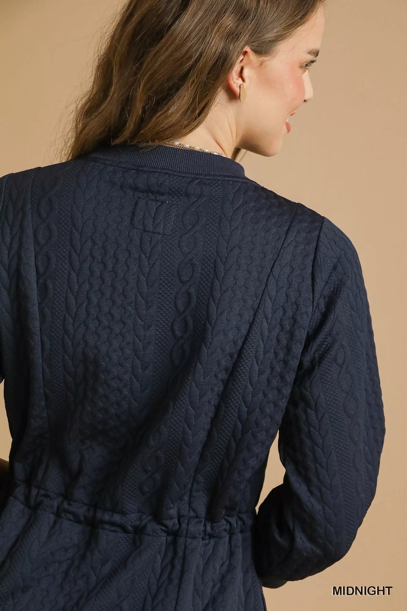 Drawstring Cable Knit Mini Dress with Pockets