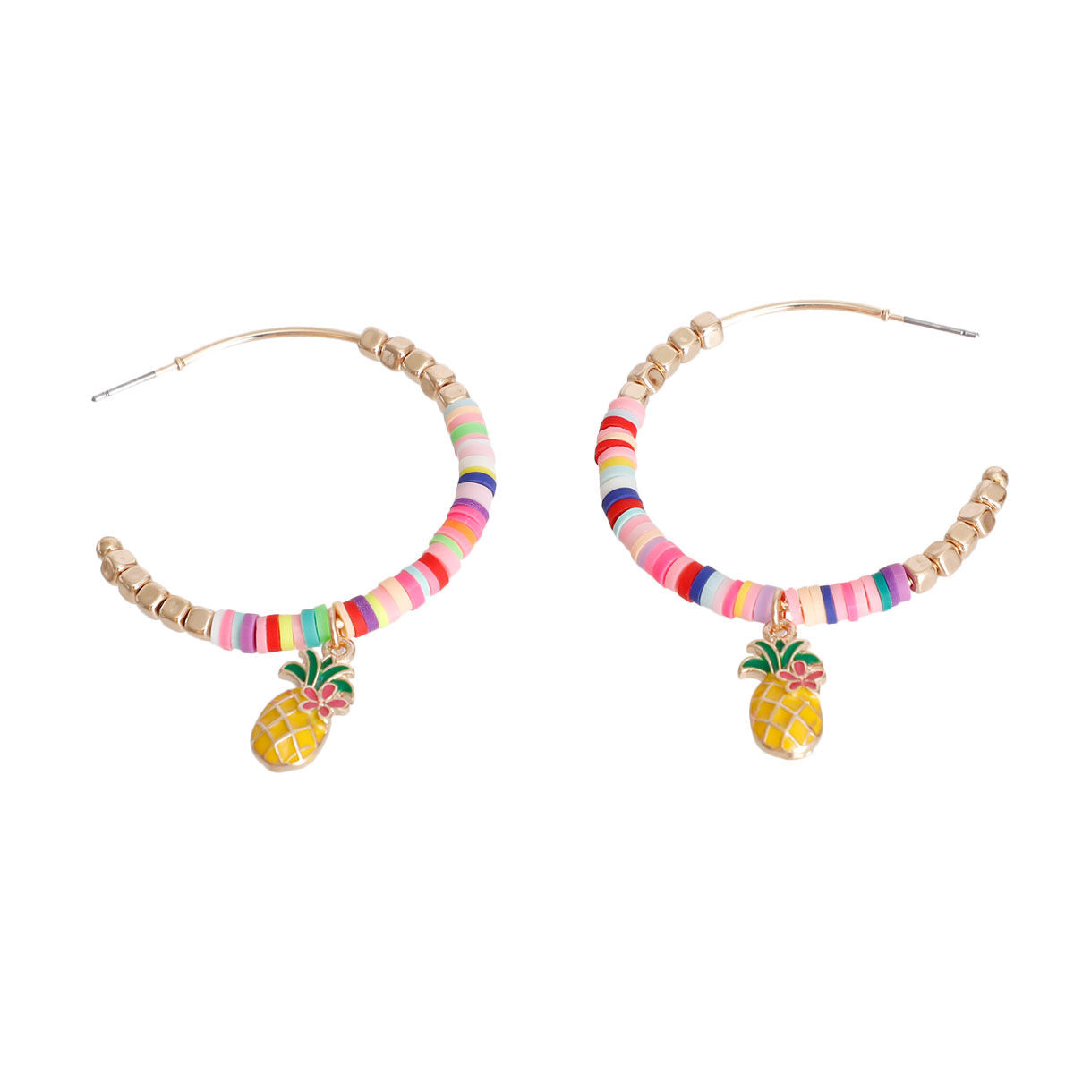 Statement Multi Color Pineapple Disc Hoop Earrings Stylish Fashion Jewelry