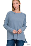 Ribbed Drop Shoulder Round Neck Sweater