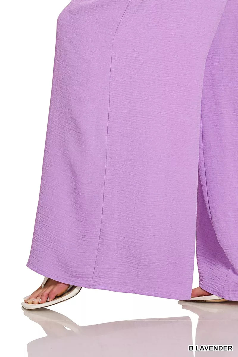 Woven Airflow Twisted Top & Wide Leg Pants Set