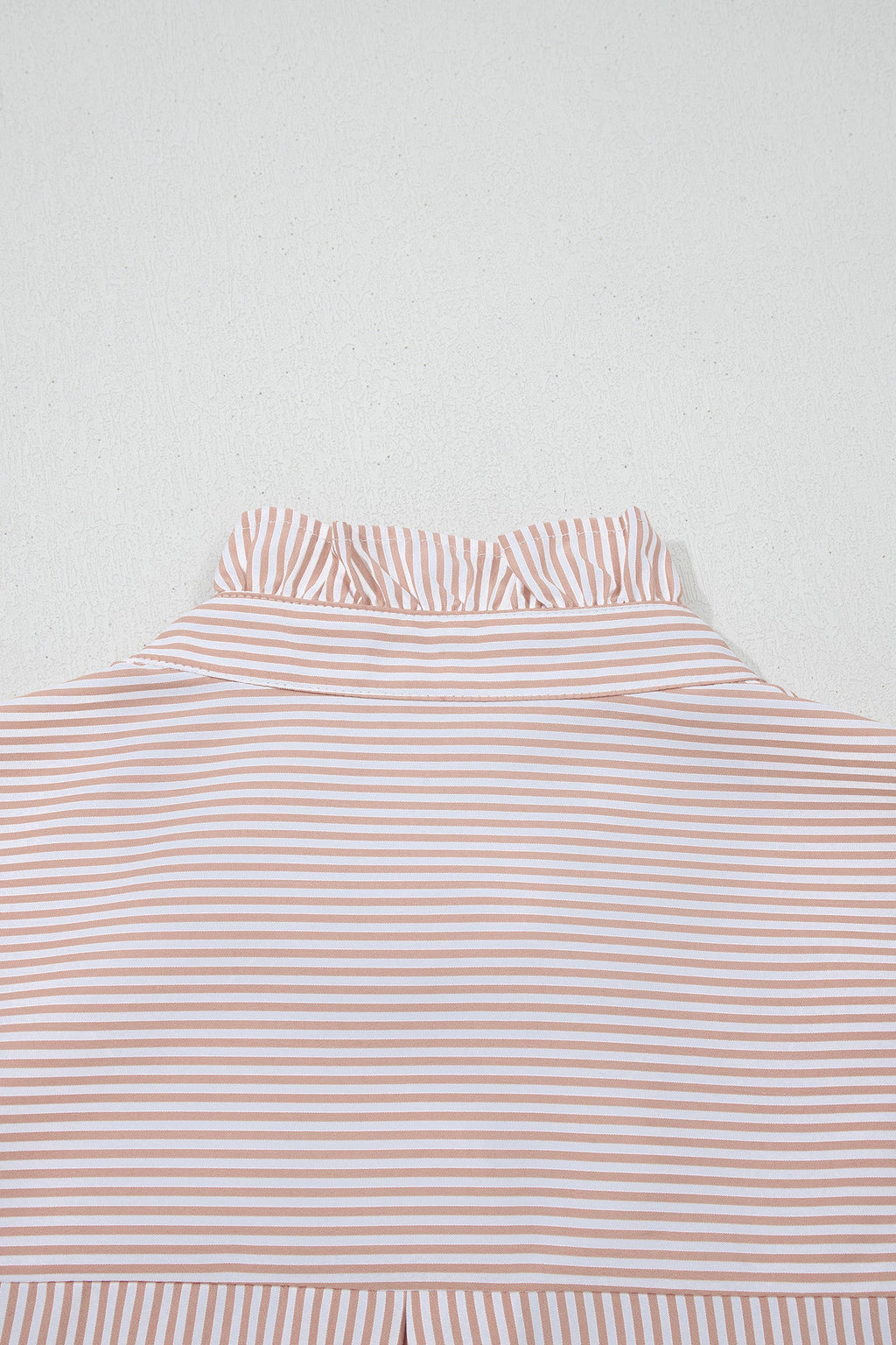 Khaki Stripe Color Block Patchwork Detail Frilled Collar Button Down Shirt