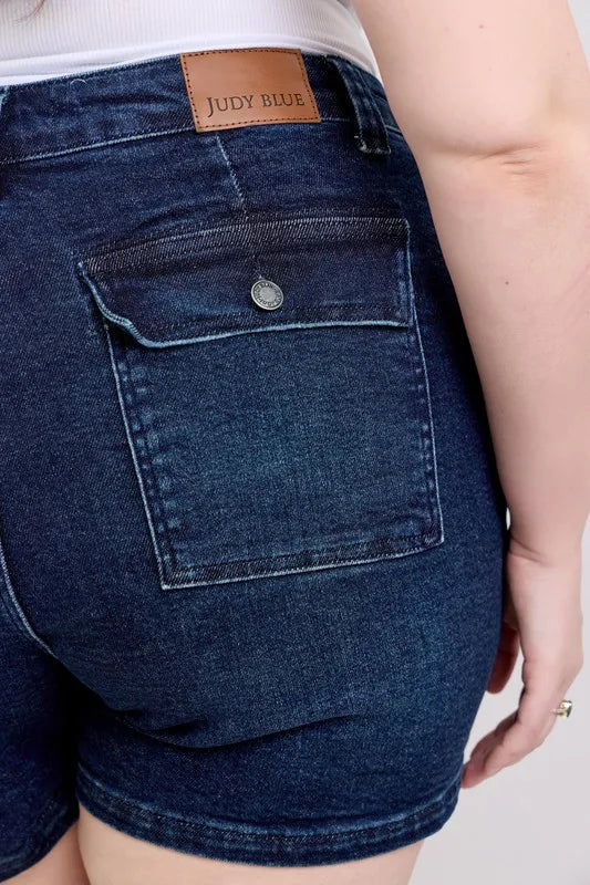 Full Size High Waist Back Flap Pocket Denim Shorts Plus Size
