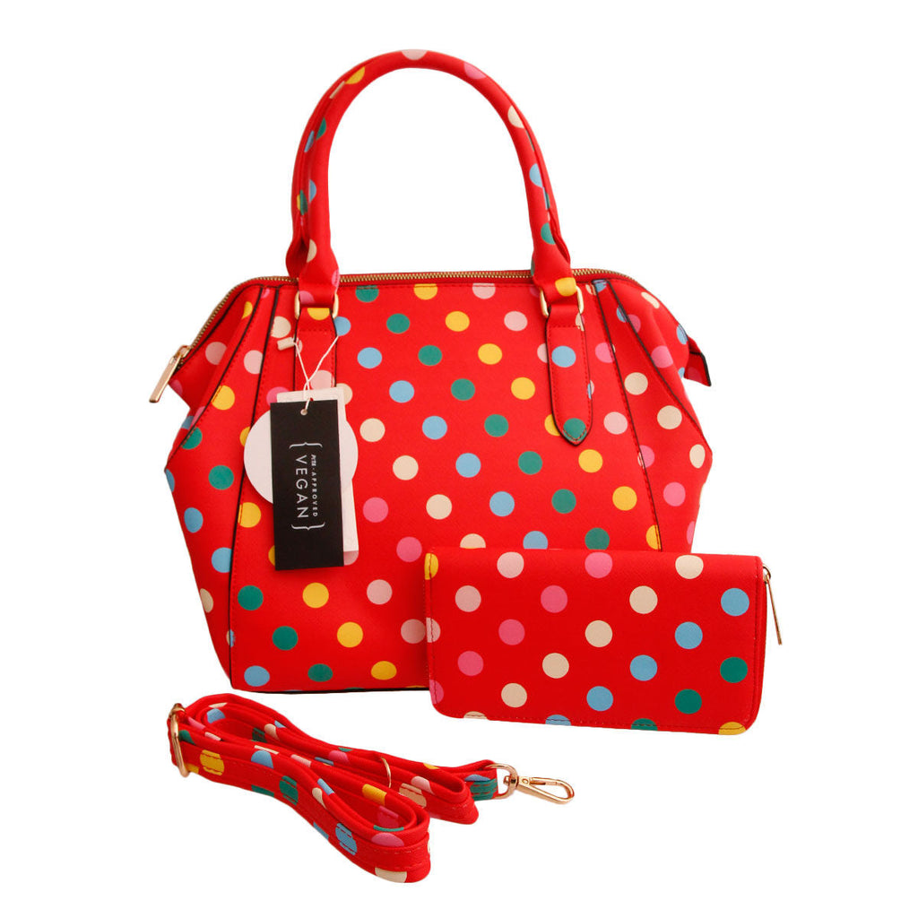 Fashion Handbag Set Red Polka Dot Stylish Chic Accessory