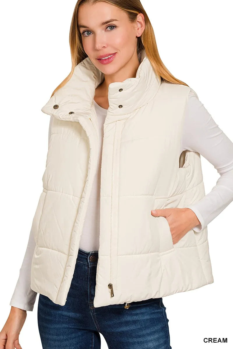 High Neck Zip-Up Vest Coat