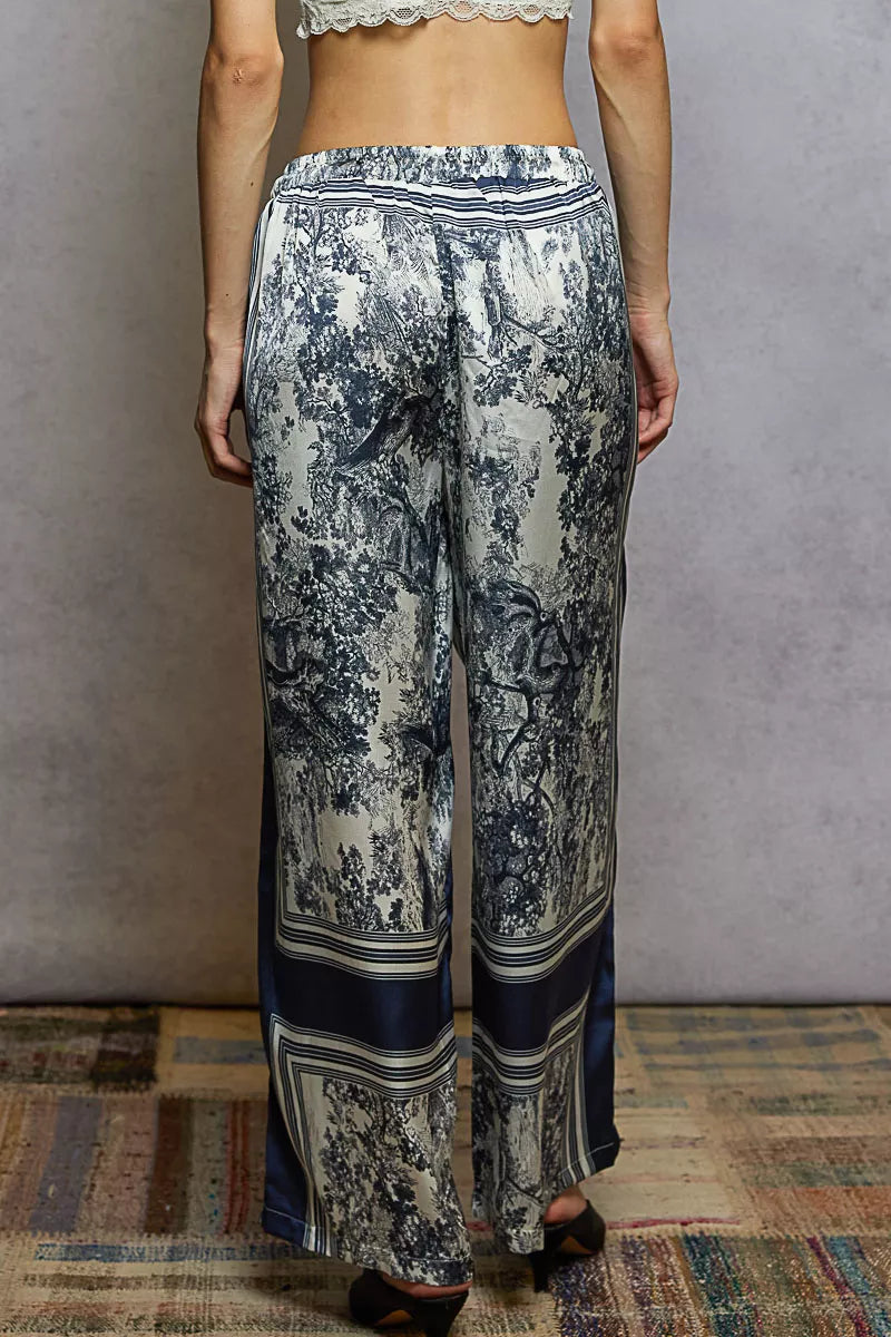 Floral Printed Woven Wide Leg Drawstring Pants