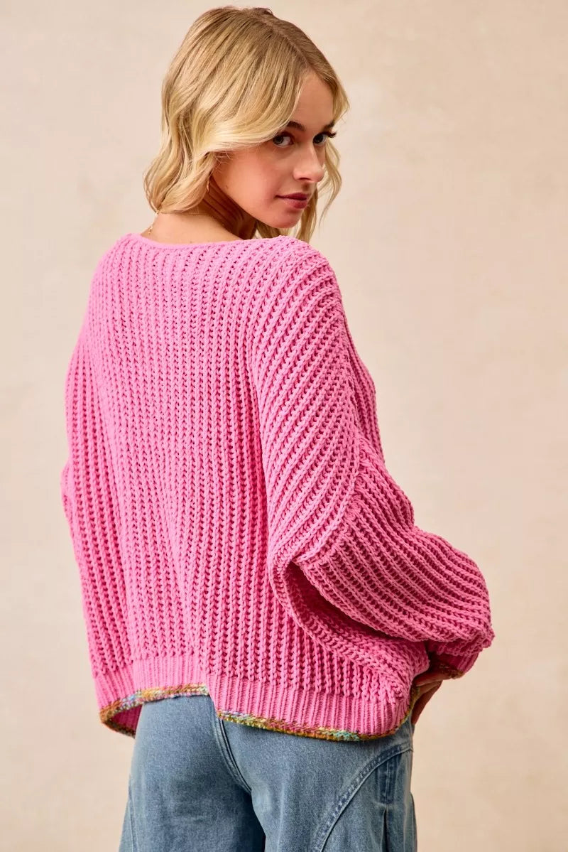 V-Neck Sweater with Colorful Trim
