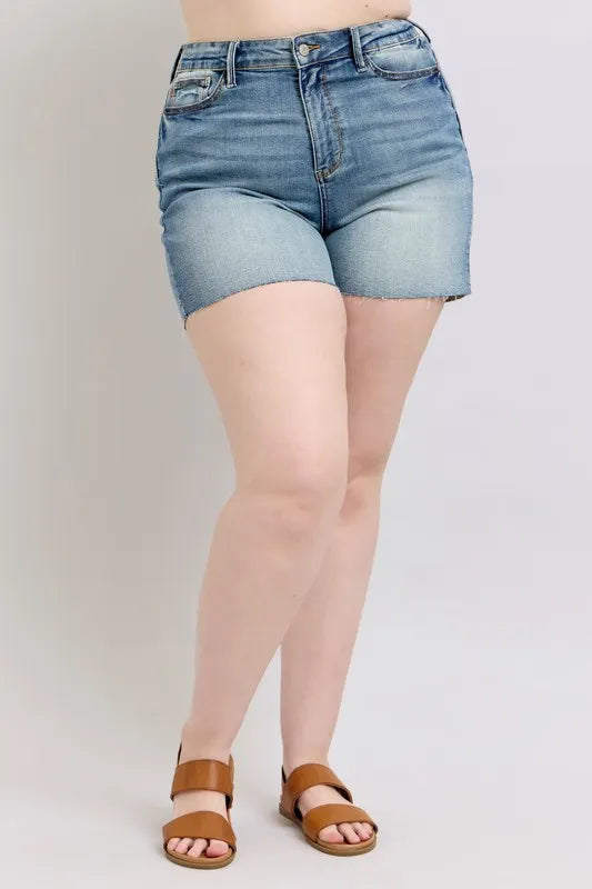 Full Size High Waist Star Seam Detail Denim Shorts Plus Size