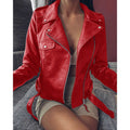 Plus Size Women's PU Leather Motorcycle Jacket - Slim Fit Winter Coat with Zibeline Fabric (Red/Blue/Yellow/Black, S-5XL)