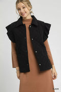 Corduroy Quilted Ruffle Sleeve Vest