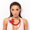 Statement Coral Necklace in Red and Gold, Trendy Fashion Jewelry