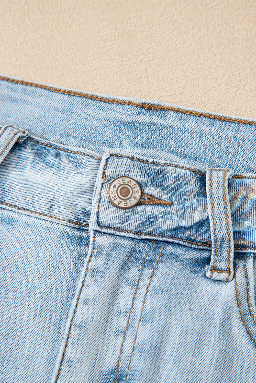 Beau Blue High Rise Distressed Raw Hem Denim Shorts