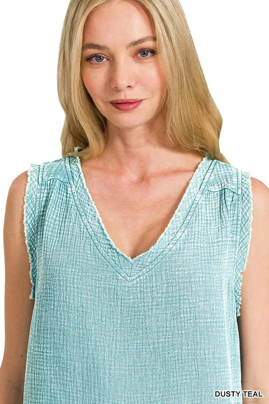 Double Gauze Raw Edge Acid Washed Tank