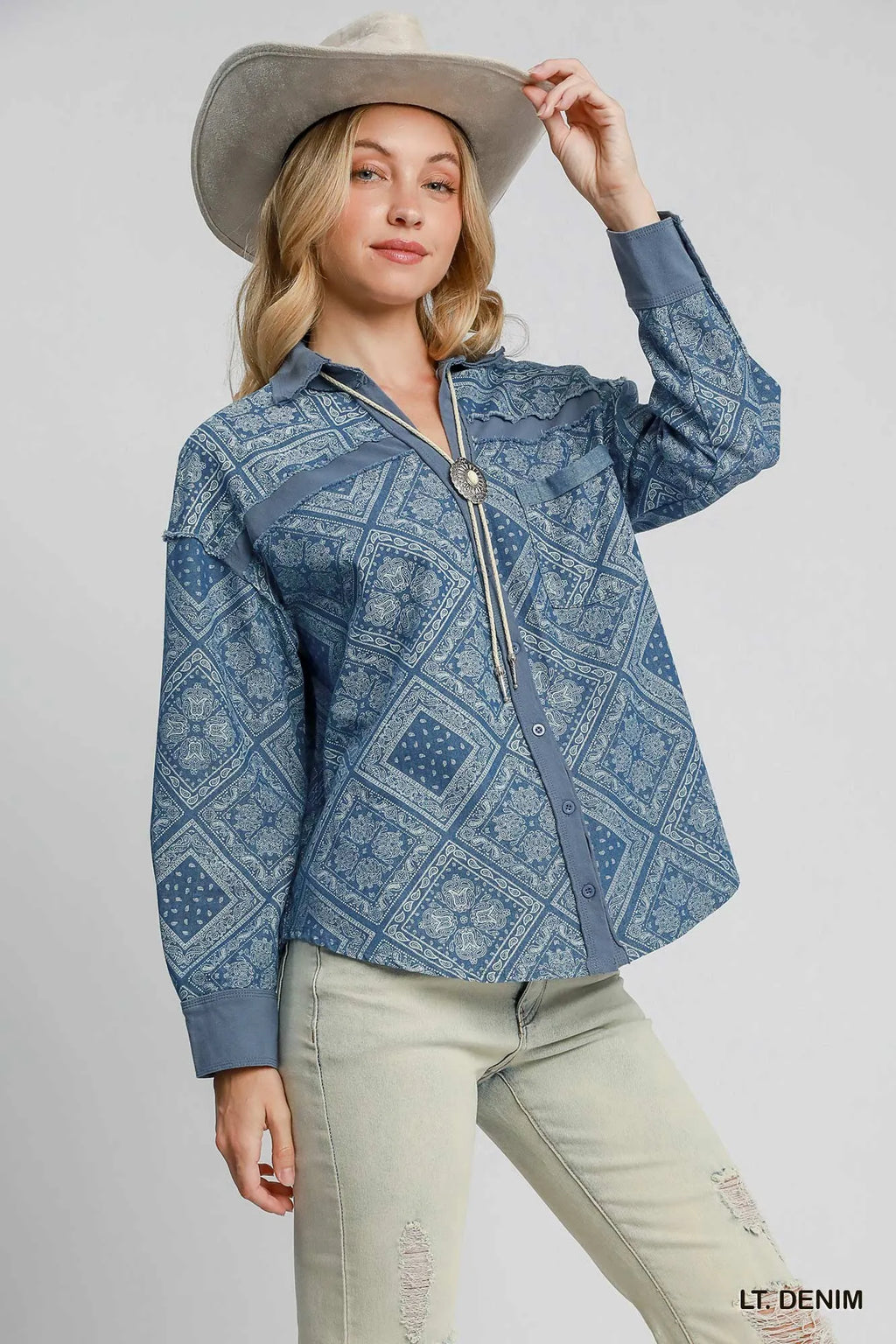 Paisley Print Denim Shirt Jacket