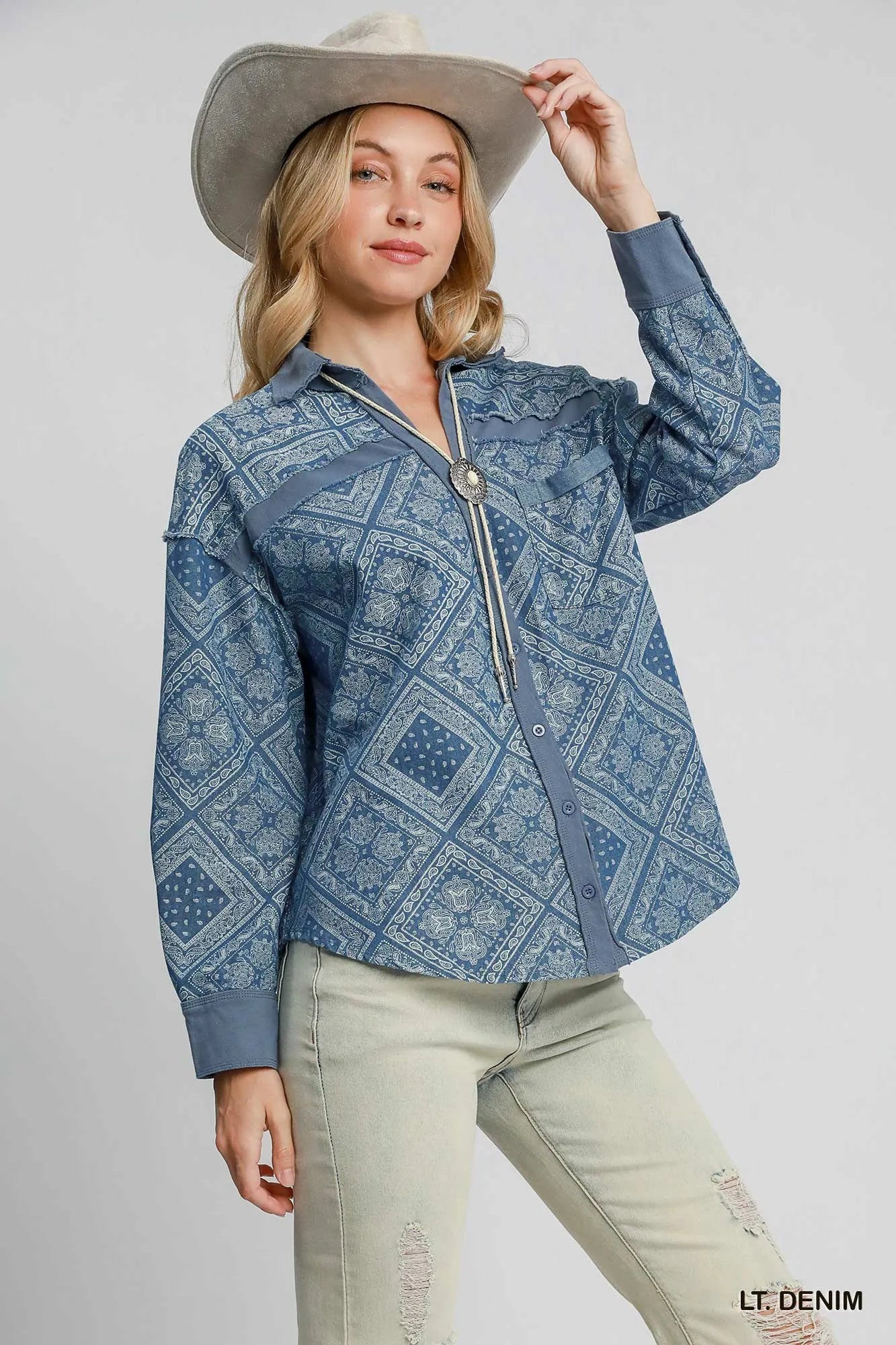Paisley Print Denim Shirt Jacket