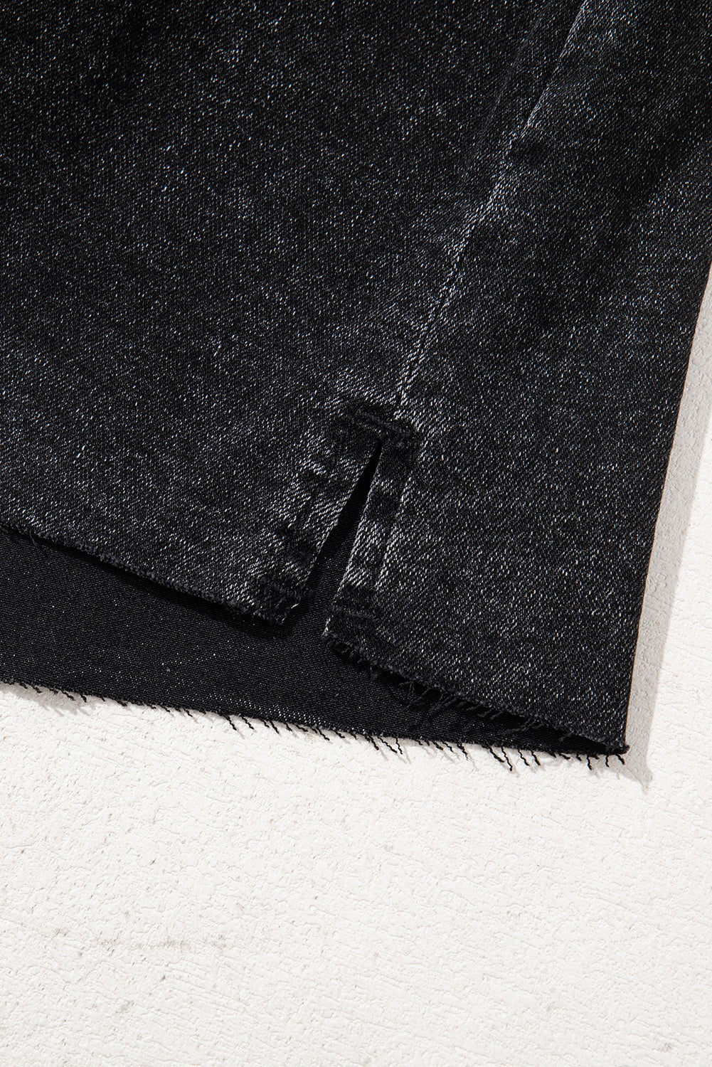 Carbon Grey Mineral Wash Ripped Raw Hem Denim Mini Skirt