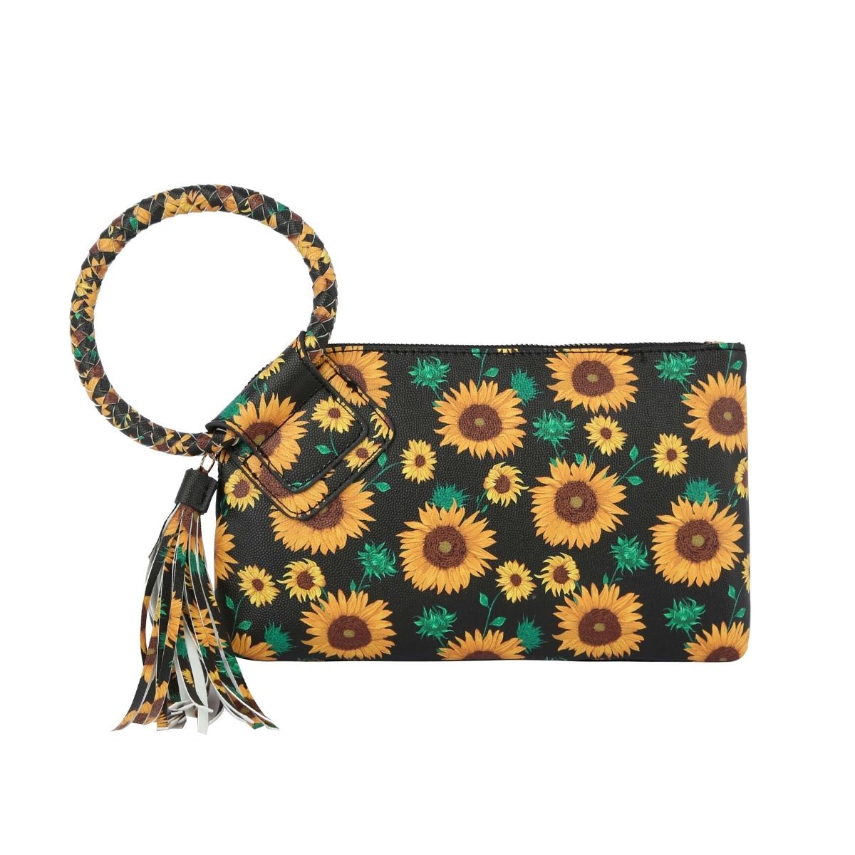 Bangle Clutch Bag with Black Sunflower Accent – Stylish Fashion Accessory
