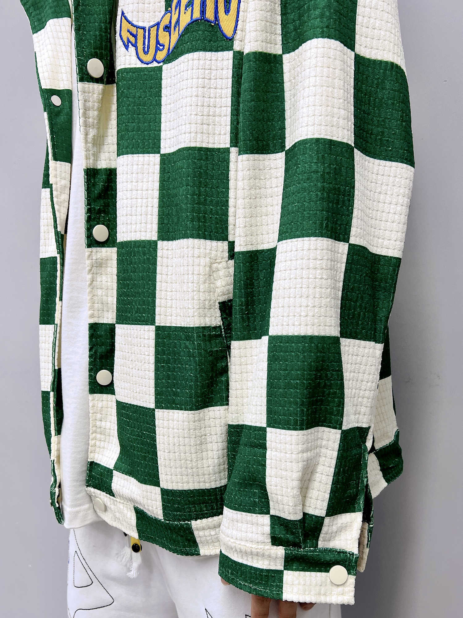 Retro Green Plaid Lapel Jacket - Loose Fit Printed Polyester Casual Coat