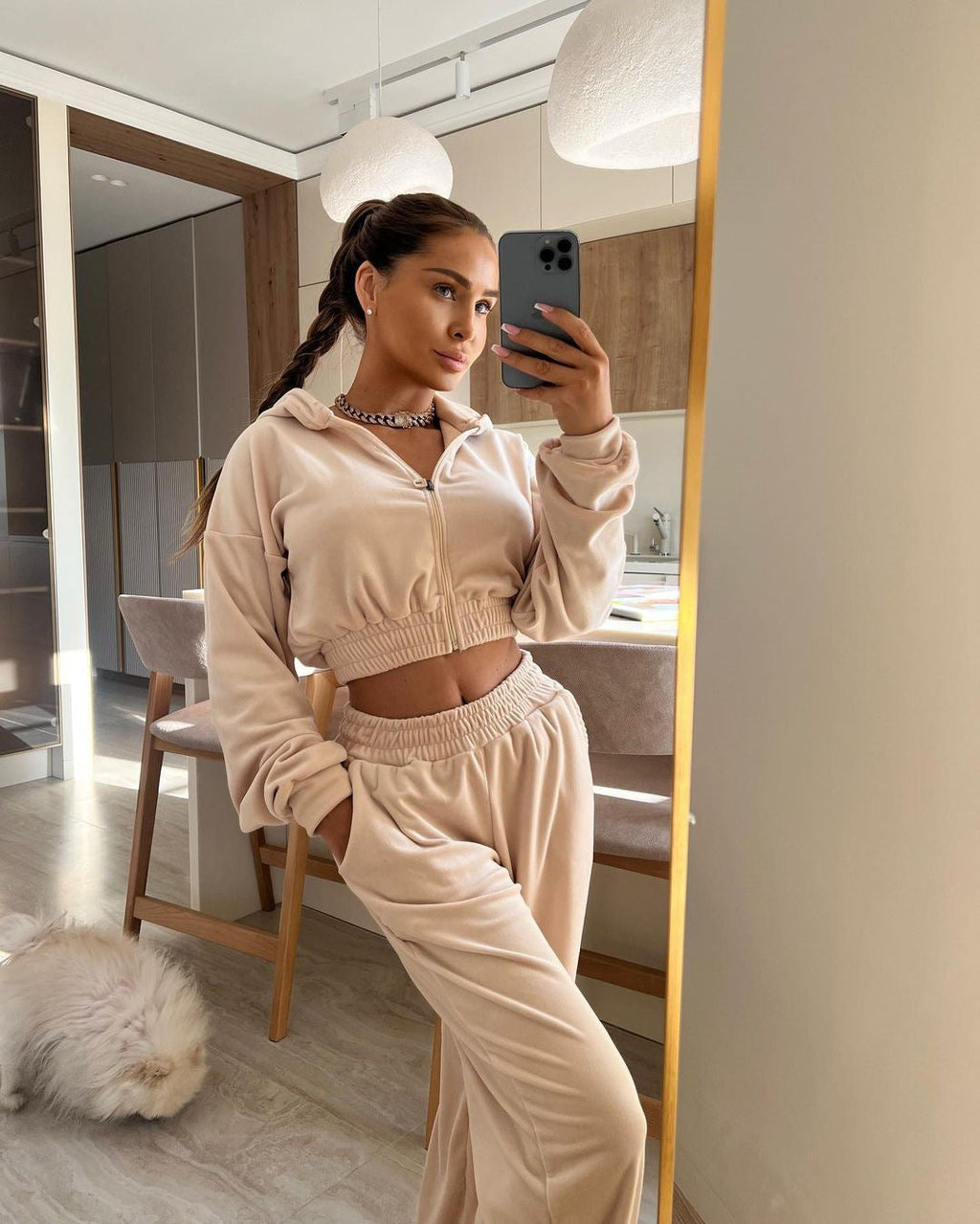 Women's Long-sleeved Zip Hoodie Two-piece Set See size chart under “more details”