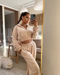 Women's Long-sleeved Zip Hoodie Two-piece Set See size chart under “more details”