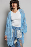 Openwork Lightweight Open Front Cardigan with Scalloped Edge
