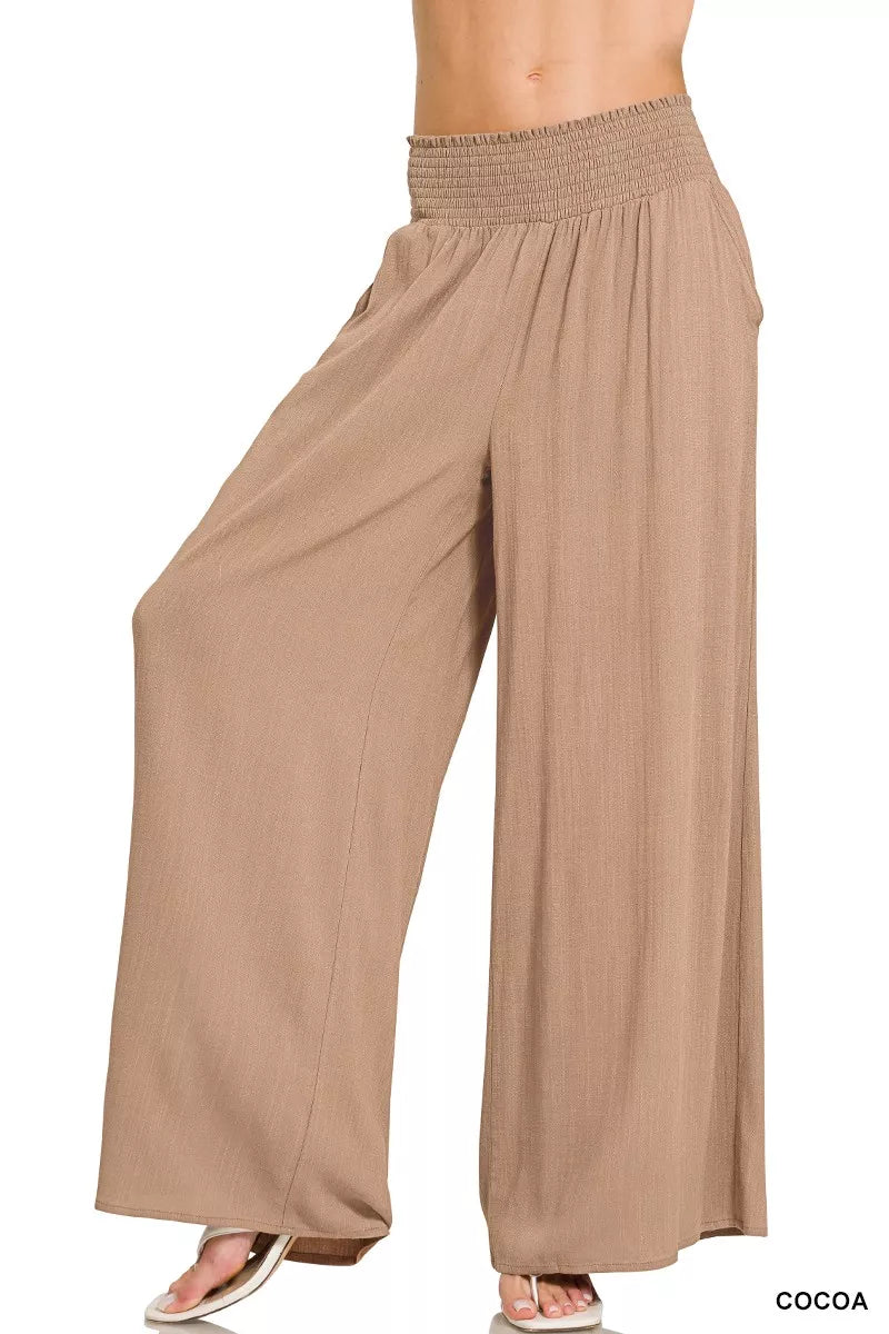 Smocked Waistband Wide Leg Lounge Pants
