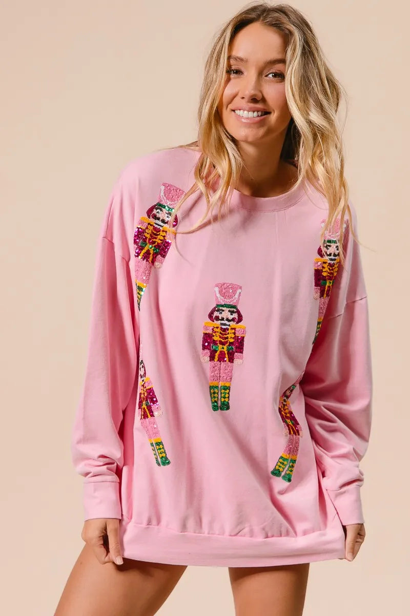 Sequin Nutcrackers Embroidery Christmas Sweatshirt