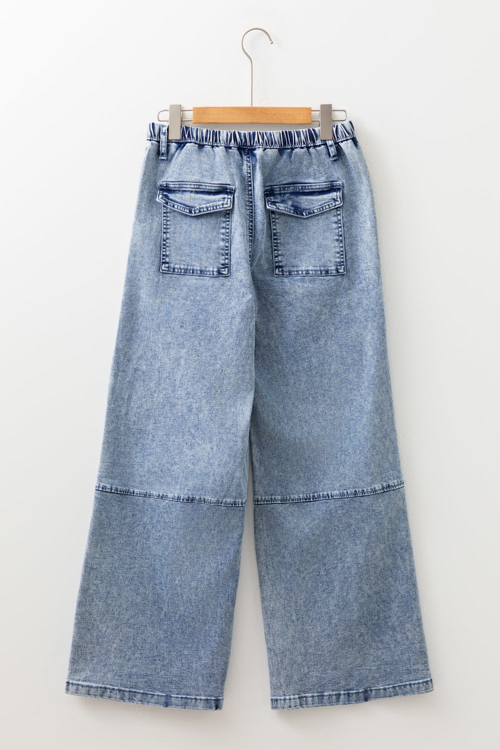 Acid Wash Exposed Seam Drawstring Elastic Waistband Jeans
