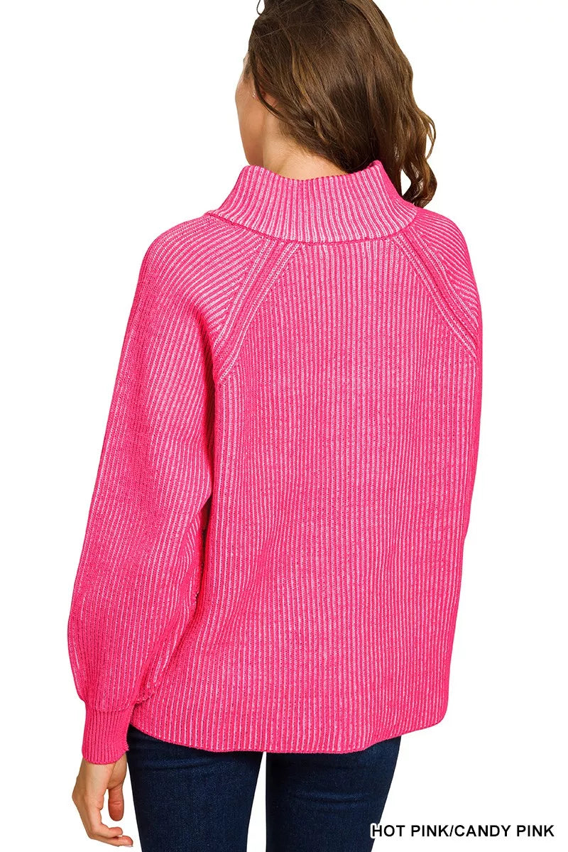 Ribbed Two Tone Half Zip Sweater