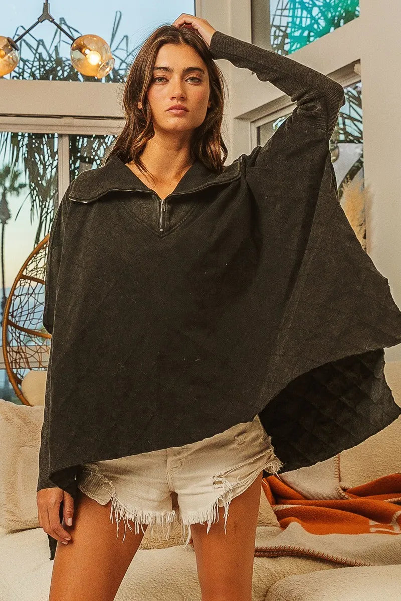 Vintage Washed Quilted Half Zip Top